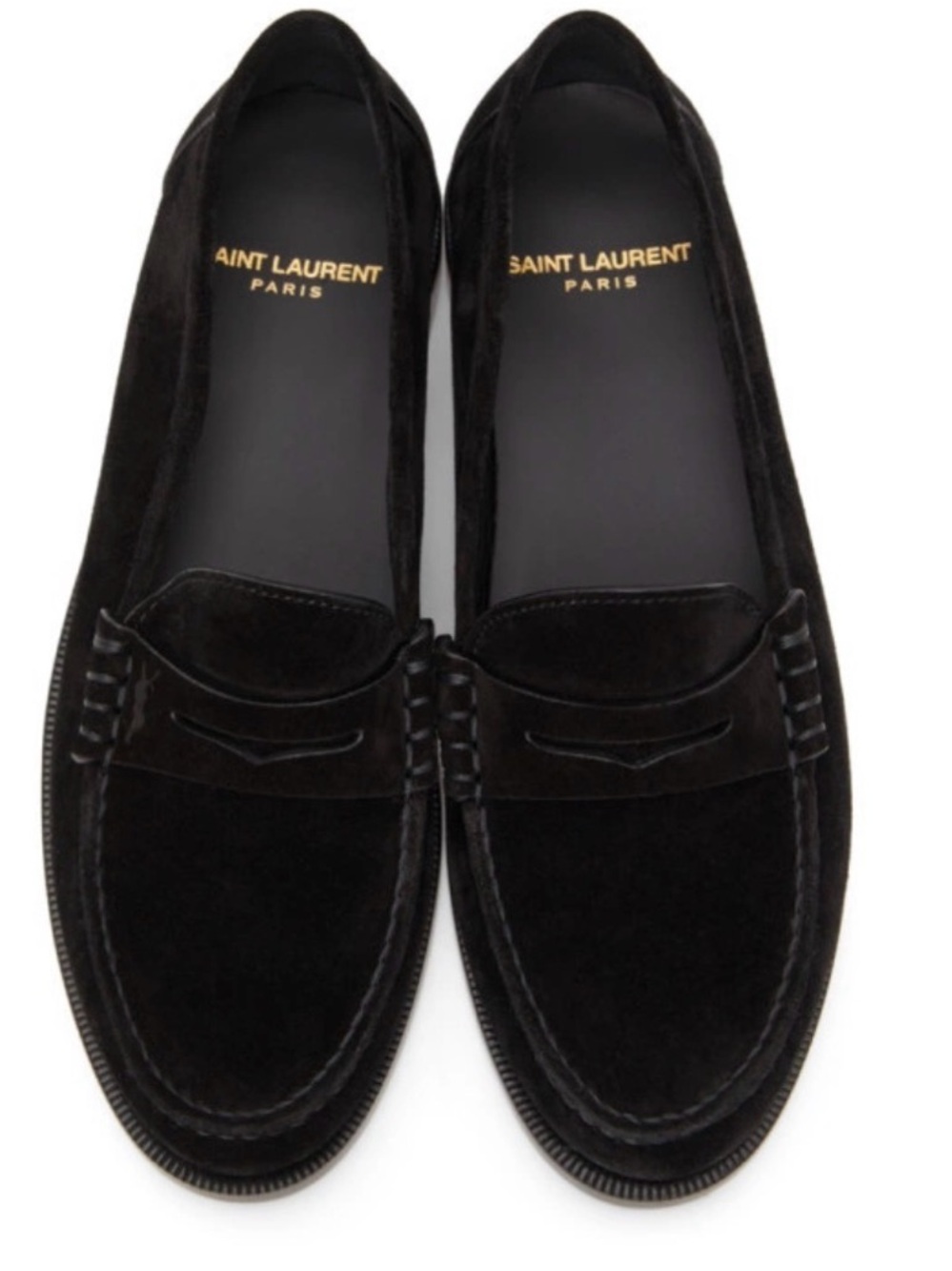 NEW! Saint Laurent Black Suede Le Loafer Monogram Penny Slippers US 10